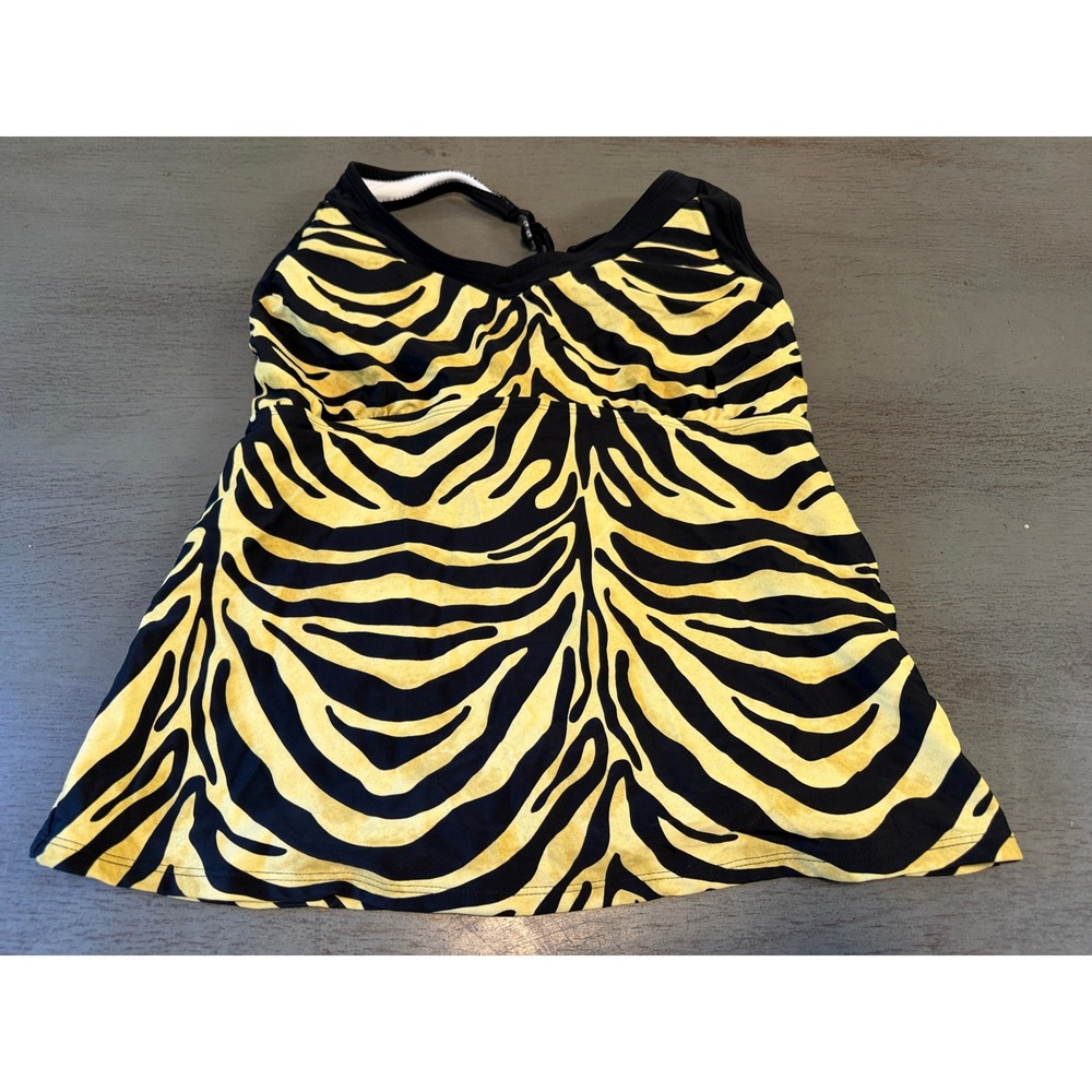 Anne Cole Collection Zebra Print Tankini Swim Top Yellow Black Size 12 Racerback